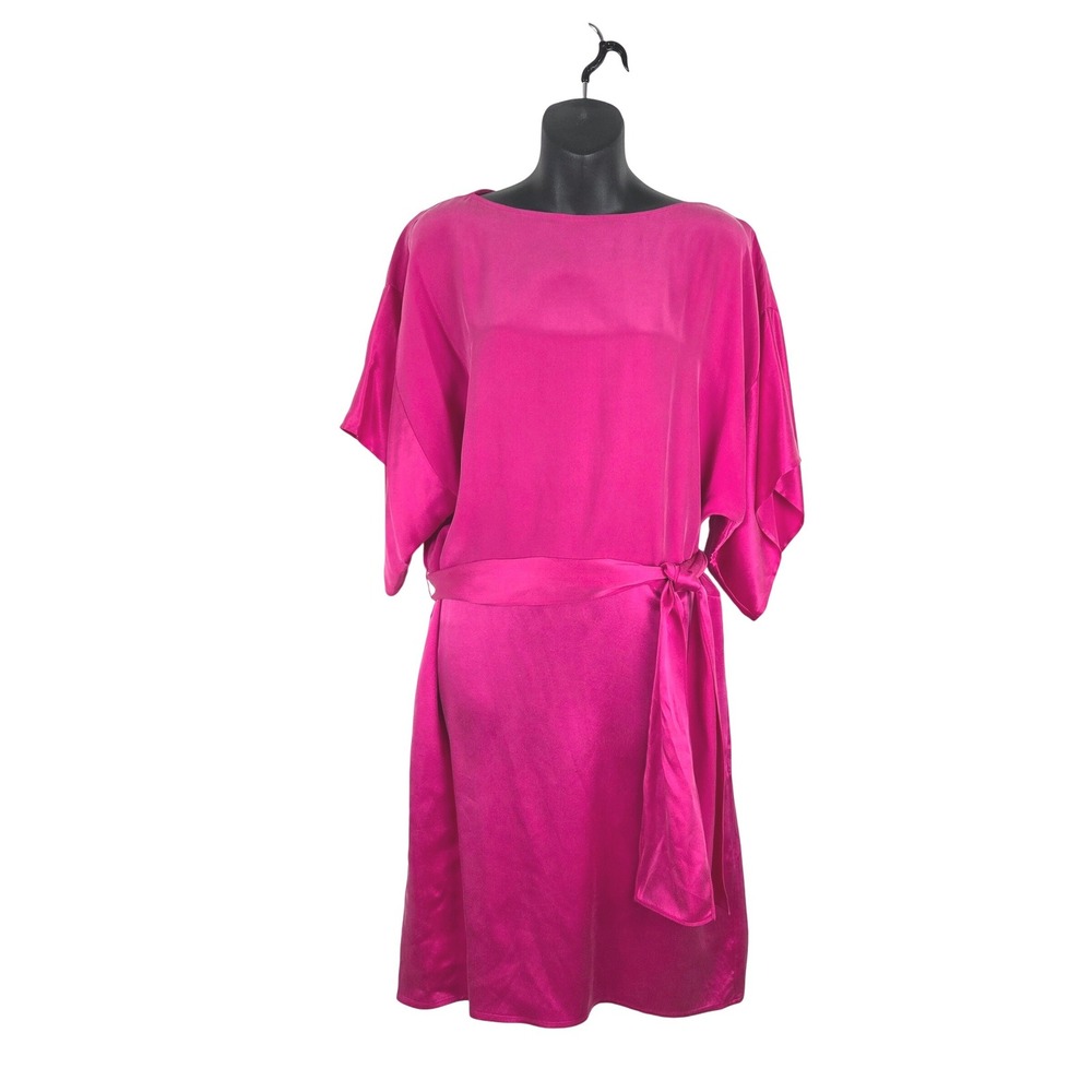 Talbots Silk Kimono Sleeve Fuchsia Pink Belted Mini Dress Size 8 Quiet Luxury